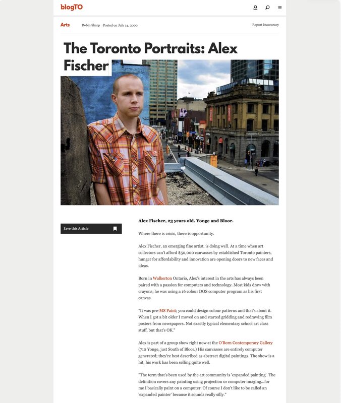 The Toronto Portraits Alex Fischer, by Robin Sharp for BlogTO, 2009