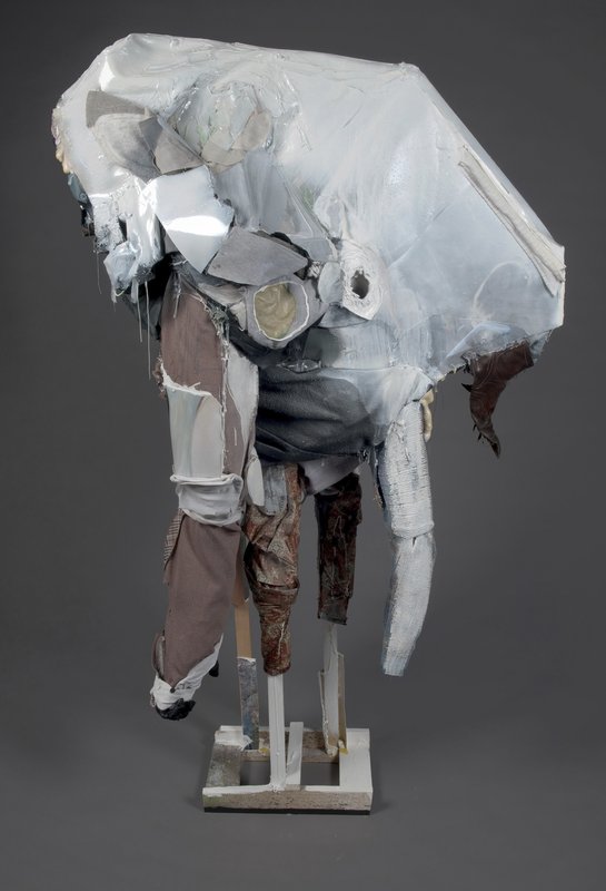 Body of Eris (original), 2010, 74.02 × 17.99 × 47.99 in, wood, paper, canvas, fabric clothing, sequins, wire, steel, caulk, plastic, thread, glue, acrylic paint, spray paint, foam insulation, and other found objects