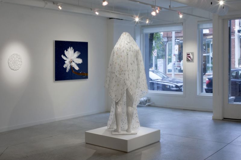 Installation view, Dry Pixels and Wet Molecules, 20131001 — Lichen, Feather Feeder