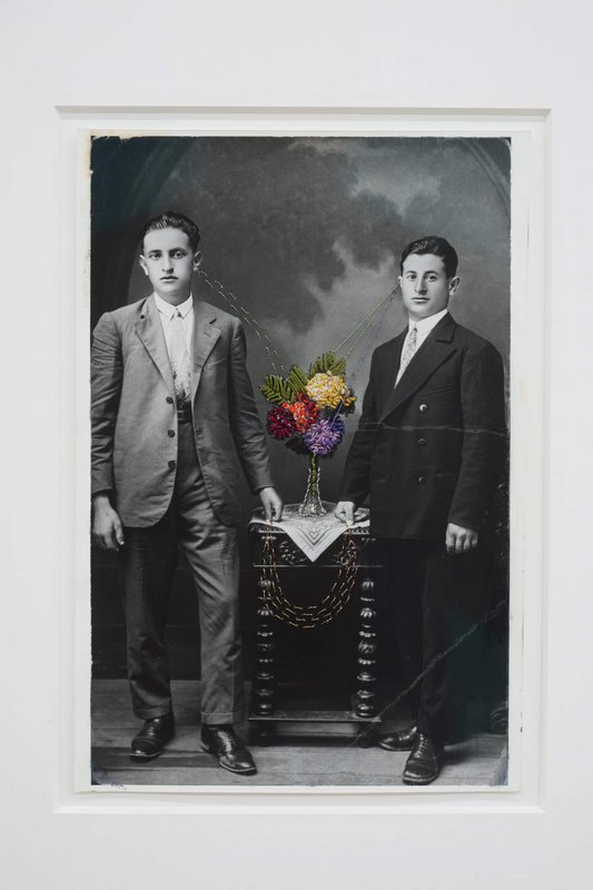 Giving Entry NAMARA projects 22 Morton Untitled artwork, 2022, 10 × 6.75 in, found photograph and embroidery floss