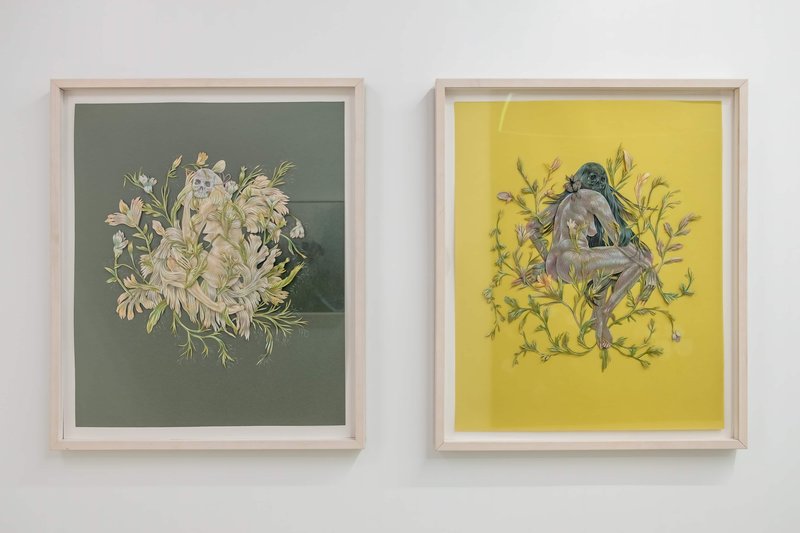 Giving Entry NAMARA projects 78 Doom in Bloom artwork, 2022, 24 × 19.5 in, coloured pencils and cut paper collage