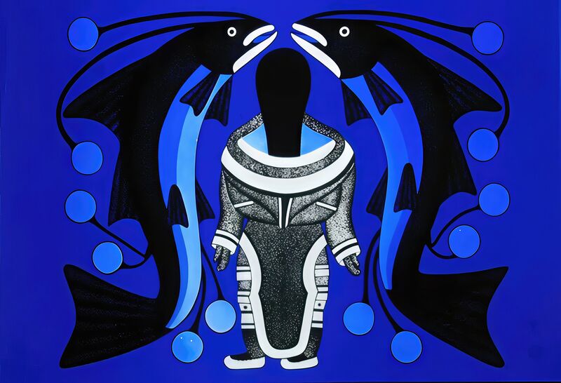 Kenojuak Ashevak, Woman with Fish, 2006, 17½ × 25¹⁄₁₆ in (444 × 636 mm), Screen print on glass