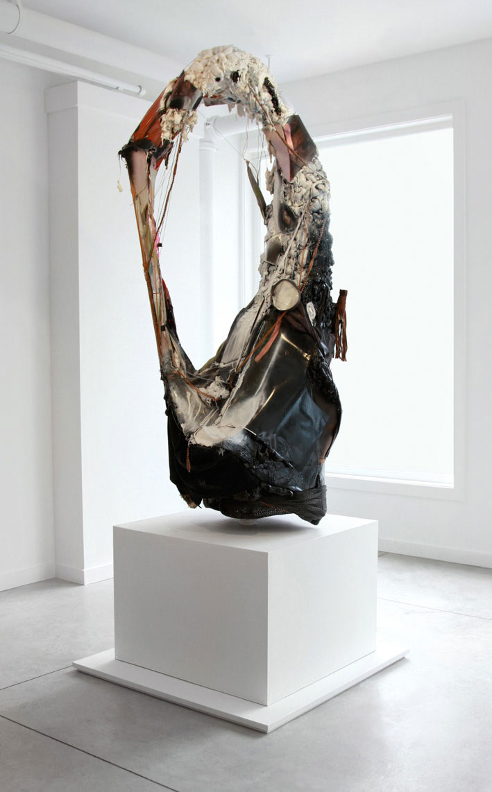 Alex Fischer, Grandfather Wreath assemblage sculpture, installed in 'Smarter Today' at O'Born Contemporary