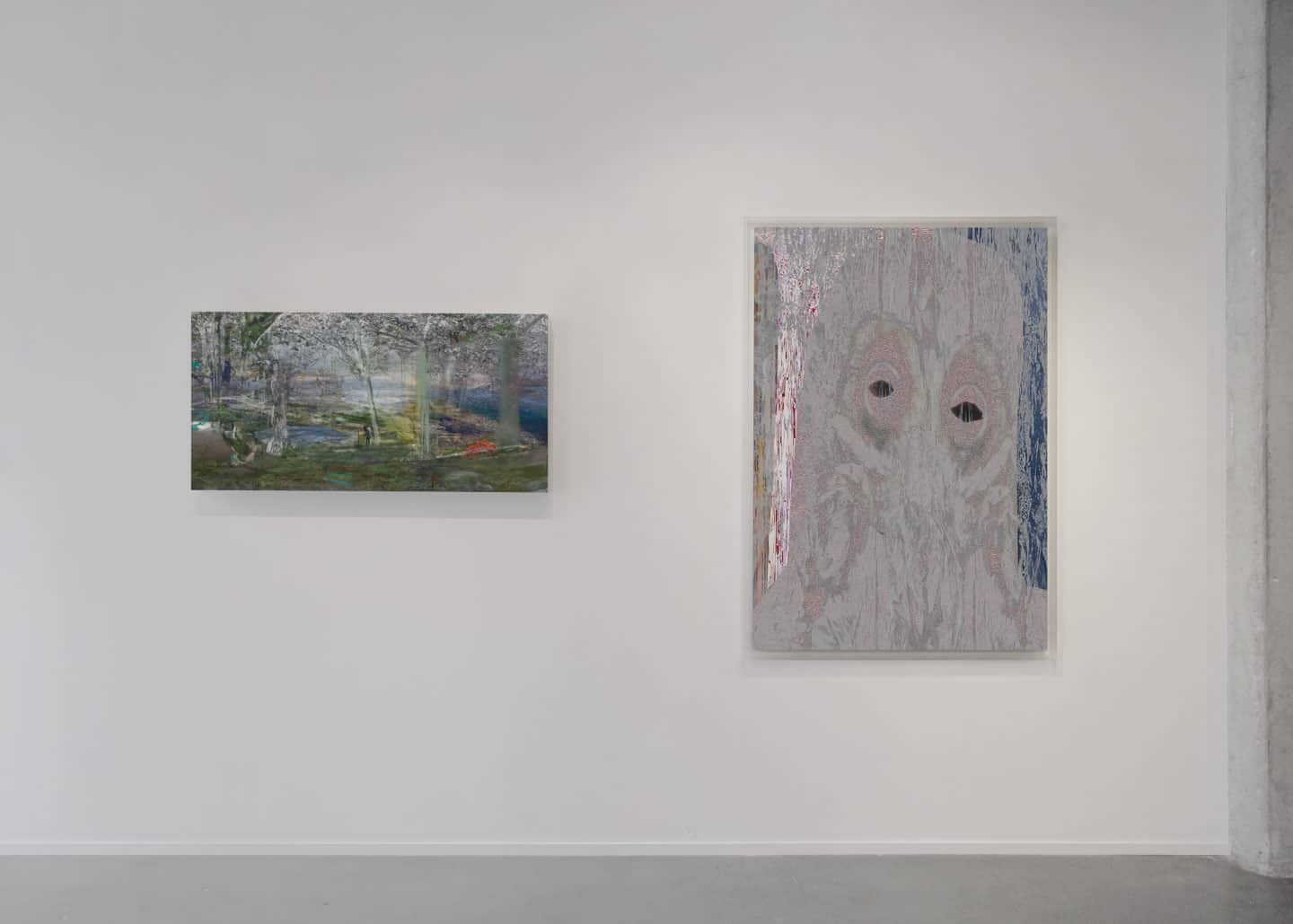 Alex Fischer, LEFT: Island, 2011. RIGHT: Daily, 2012. Install photo at Beyond The Fall, Galerie BAC