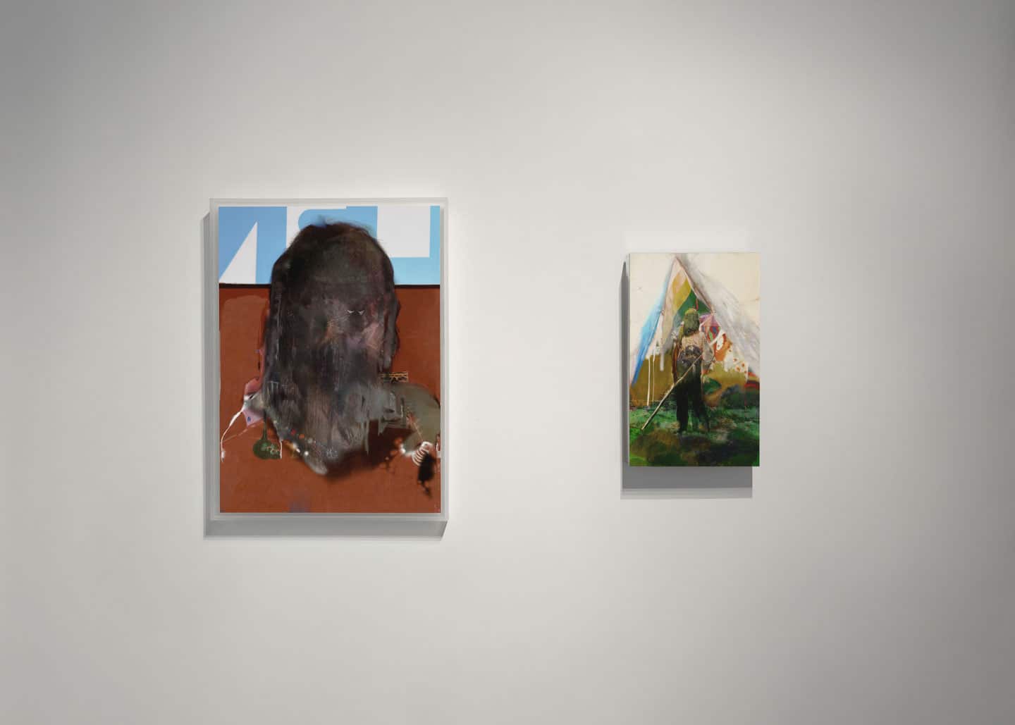 Alex Fischer, LEFT: Good Grief, 2010. RIGHT: Blackfoot, 2011. Install photo Beyond The Fall, Galerie BAC