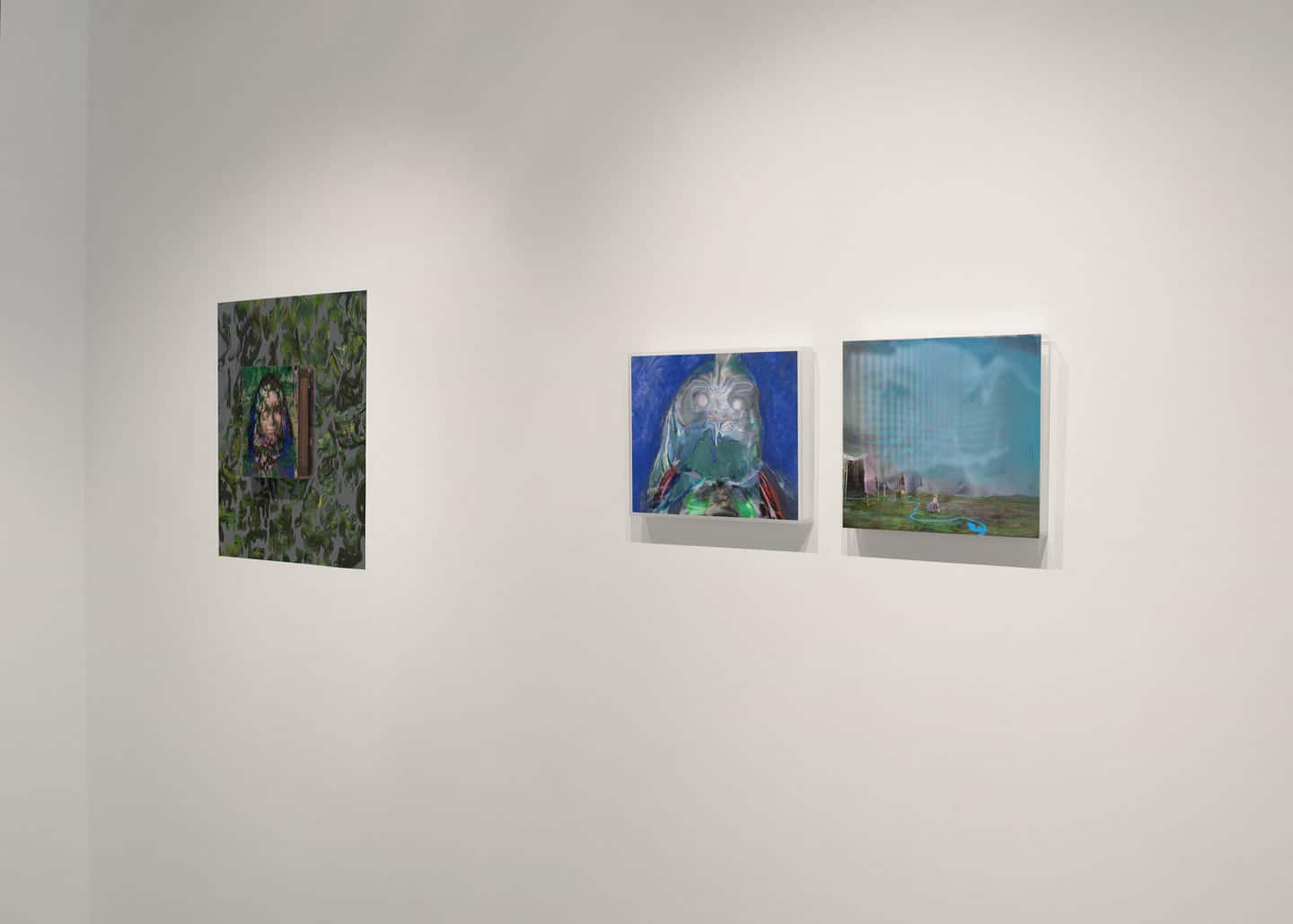 Alex Fischer, LEFT: Myrrha, 2011. RIGHT: Kind of Blue, 2011. FAR RIGHT: Aurora, 2011. Install photo Beyond The Fall, Galerie BAC