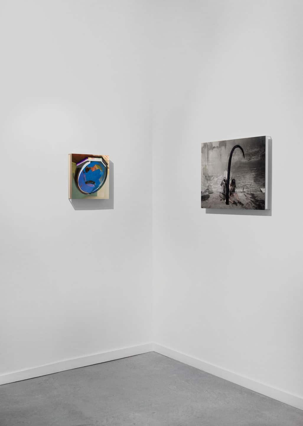 Alex Fischer, (LEFT) Purple Jesus, 2011. (RIGHT) bow, 2012 installed in 'Beyond The Fall' at O'Born Contemporary
