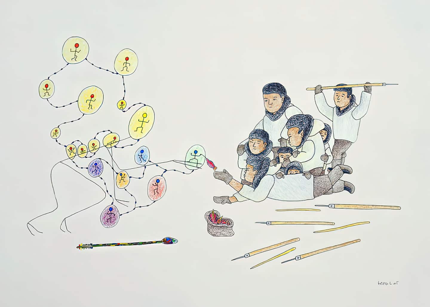Qavavau Manumie, untitled (people and stick figures), 2008, 508×660mm / 20×26inch coloured pencil, graphite, and ink on paper