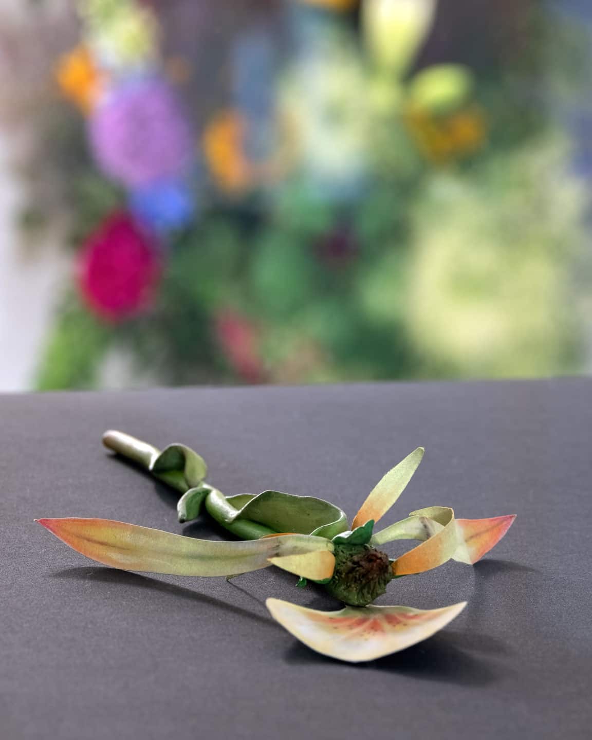 Zachari Logan, After Mary Delaney #2, 2018, 254×12×40mm / 10×4¾×1½in vitrified clay, acrylic, paper and pastel