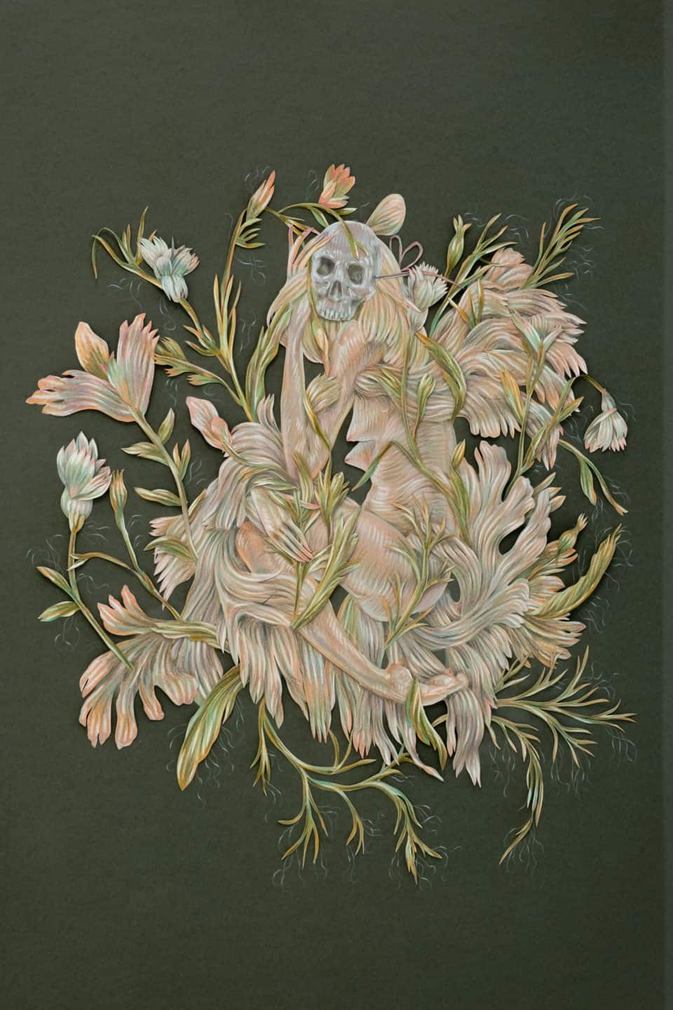 Winnie Truong, Doom in Bloom, 2017, 572×457mm / 24×19½in coloured pencils and cut paper collage